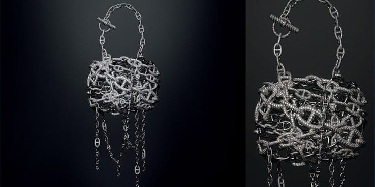  Túi Hermès Chaine d’Ancre - 1,4 triệu USD 30 tỷ đồng: Túi Hermès Chaine d’Ancre là một thiết kế khác của Pierre Hardy, được nạm với 1.160 viên kim cương. Nhà thiết kể phải mất 2 năm để hoàn thành và trên thế giới chỉ có 3 chiếc. Bởi vì, không nhiều người có thể đủ khả năng chi trả để sở hữu nó.