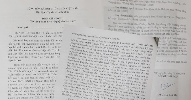 Đơn của NSƯT Lê Văn Thể.