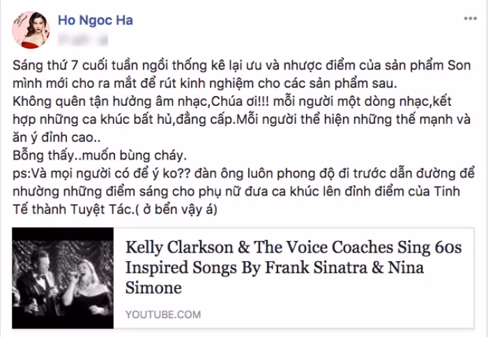 Dòng trạng thái mới Hà Hồ đăng tải trên trang cá nhân.