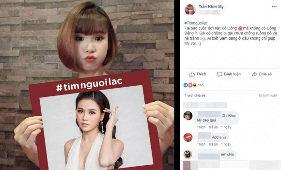 Khởi My "cầu cứu" cộng đồng mạng " tìm người lạc": "Tại sao cuộc đời này có công, mà không có công bằng? Gái có chồng bị gái chưa chồng ruồng bỏ và né tránh. Ai biết Sam đang ở đâu không chỉ giúp My với".