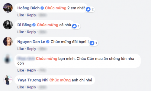 Không ít sao Việt để lại bình luận chúc mừng.
