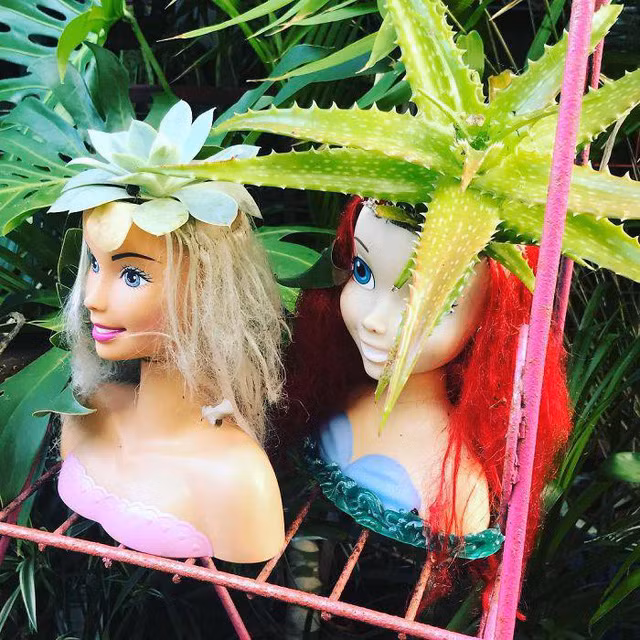 Những cô nàng búp bê cũ nếu không còn xinh đẹp trong mắt bọn trẻ nữa, bạn hãy tận dụng ngay để trồng hoa hoặc cây cảnh. Những loại cây trồng xinh xắn sẽ biến cô búp bê trở thành những chậu cây trang trí tuyệt đẹp như thế này.