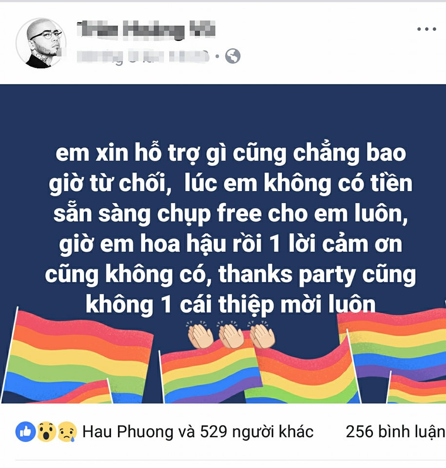 Dòng trạng thái của nhiếp ảnh gia Milor Trần.