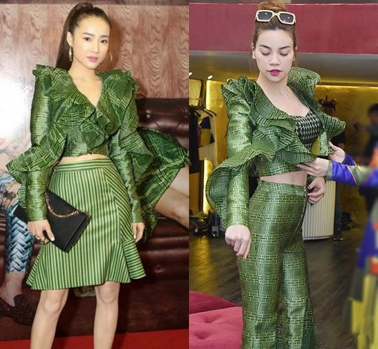 Vốn được biết đến với style nhẹ nhàng, nữ tính, lần này Nhã Phương hoàn toàn lép vế với Hà Hồ khi diện chiếc áo độc đáo cùng chi tiết bèo nhún cầu kì.