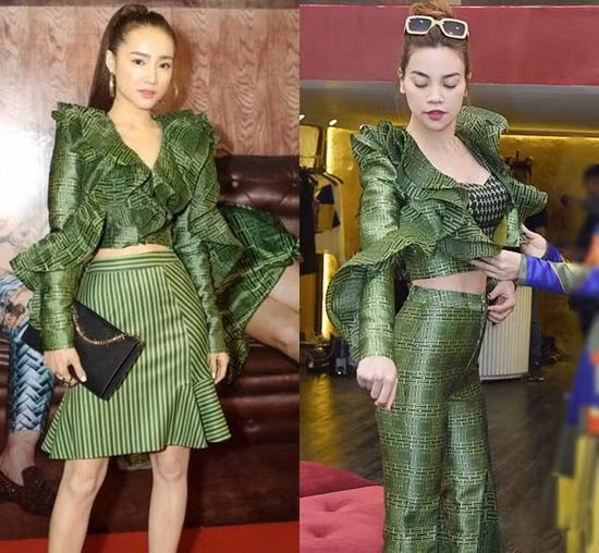 Vốn được biết đến với style nhẹ nhàng, nữ tính, lần này Nhã Phương hoàn toàn lép vế với Hà Hồ khi diện chiếc áo độc đáo cùng chi tiết bèo nhún cầu kì.