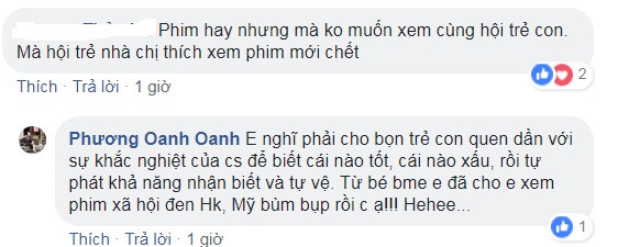 Diễn viên Phương Oanh chia sẻ về ý kiến phim không hợp với trẻ em bởi nhiều cảnh bạo lực. Ảnh chụp màn hình