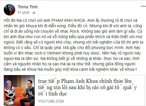 Tinna Tình chia sẻ 'khía cạnh trải nghiệm khác' về Phạm Anh Khoa.