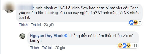 Duy Mạnh cũng không đồng tình với phát ngôn mới nhất của nhạc sĩ Lê Minh Sơn?