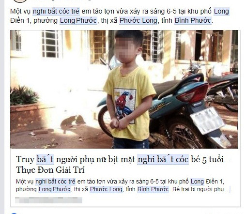 Thông tin trên mạng sai sự thật về vụ việc. (ảnh chụp màn hình)