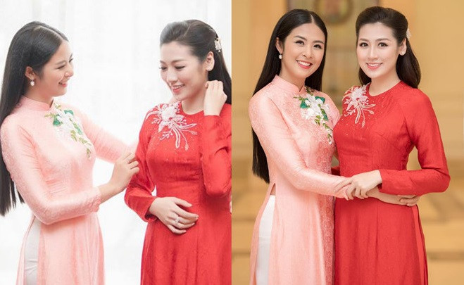 Đích thân Ngọc Hân may áo dài tặng cho Tú Anh trong ngày cưới. Ảnh: FBNV.