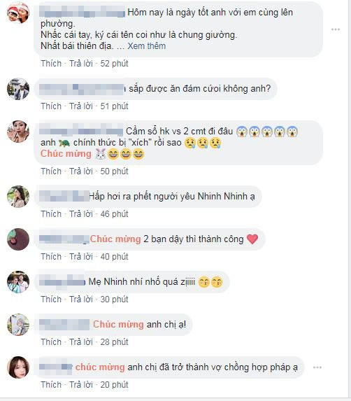 Ở dưới phần bình luận, hàng loạt cư dân mạng nghĩ rằng BTV Nguyễn Hoàng Linh và bạn trai đã cùng nhau đi đăng ký kết hôn. Nhiều người gửi lời chúc mừng đến cặp đôi.