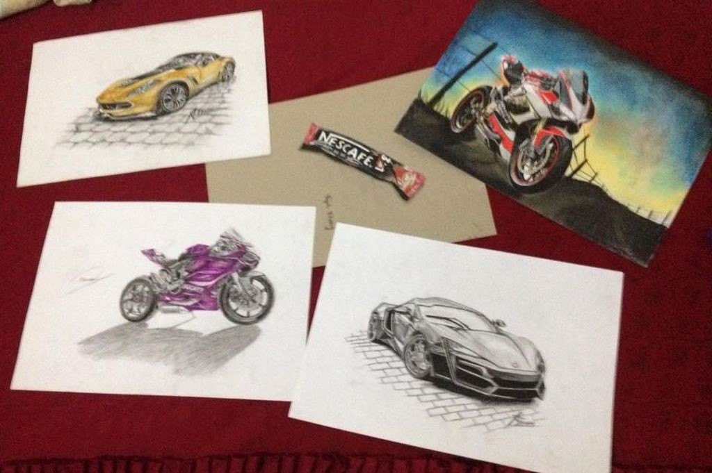 Sinh ra tại vùng quê nghèo, song từ nhỏ, chàng trai đam mê tìm hiểu những chiếc xe phân khối lớn. Để biến sở thích thành hiện thật, nam sinh Nghệ An đã tự học vẽ tranh và cùng các mẫu xe trên thế giới.