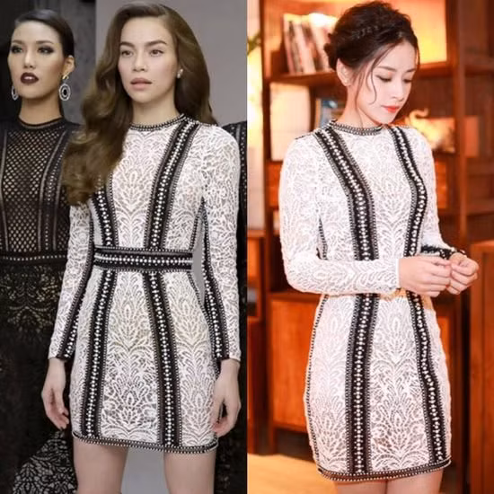 Mặc đụng hàng với một bộ đầm ôm sát, nếu Hà Hồ thiên về vẻ đẳng cấp, sang trọng thì Chi Pu lại xuất hiện với một vẻ nữ tính và có chút nhạt nhoà.