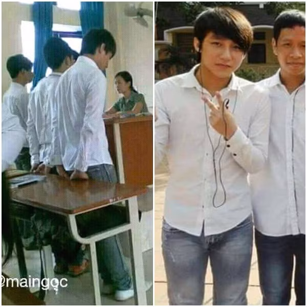 Dân mạng thích thú với khoảnh khắc Sơn Tùng bị cô giáo "hỏi tội". Kiểu tóc mái chéo là chi tiết giúp dân mạng nhận ra nam ca sĩ ngay lập tức.