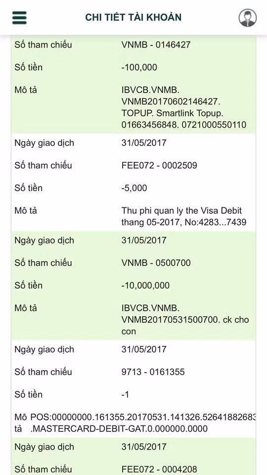 Một trong những lần Bảo Duy chuyển khoản cho Phi Thanh Vân.