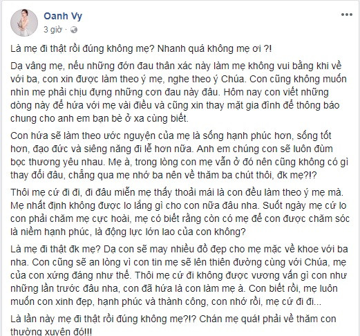 Chia sẻ của ca sĩ Vy Oanh. Ảnh: FBNV
