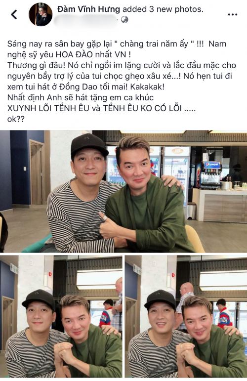 Không dừng lại ở đó, Đàm Vĩnh Hưng khiến fan không khỏi bật cười khi tiết lộ sẽ hát tặng Trường Giang hai bản hit đình đám mang tên Xin lỗi tình yêu và Tình yêu không có lỗi.