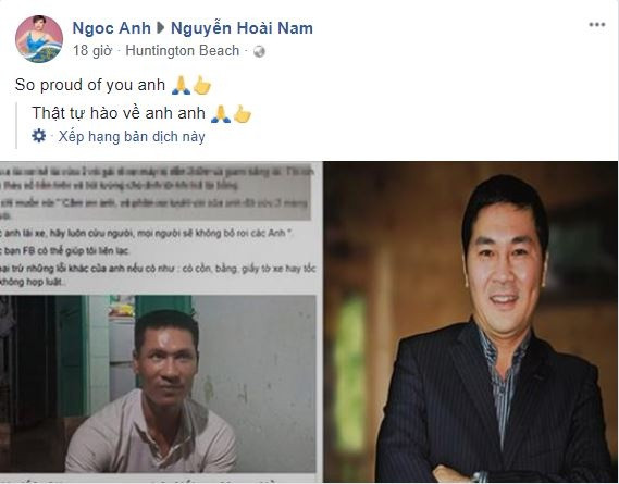Ca sĩ Ngọc Anh viết: "Thật tự hào về anh".