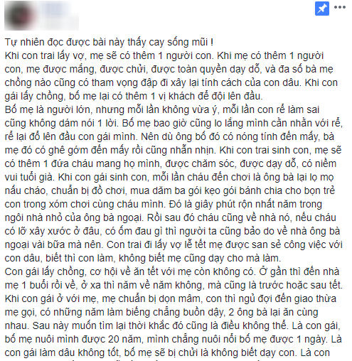 Bài viết bất ngờ được chia sẻ trên mạng xã hội khiến chị em dậy sóng. Ảnh chụp màn hình.