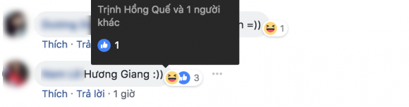 Một cư dân mạng bình luận đó là: "Hương Giang" thì Hồng Quế nhấn ngay biểu tượng "haha".