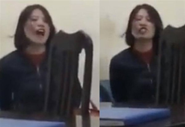 Hình ảnh Trang Trần chửi bới om xòm trong phòng công an phường.