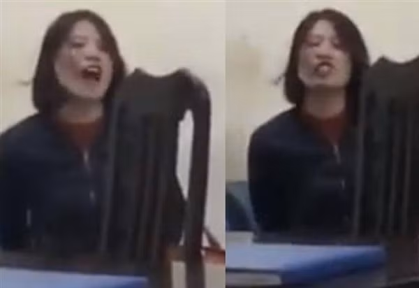 Hình ảnh Trang Trần chửi bới om xòm trong phòng công an phường.