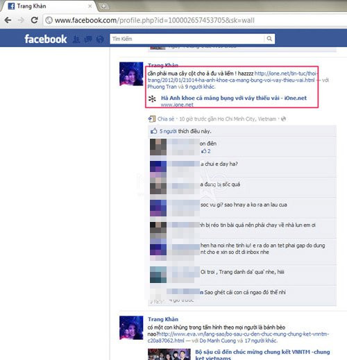 Trang Trần xúc phạm Hà Anh trên facebook.