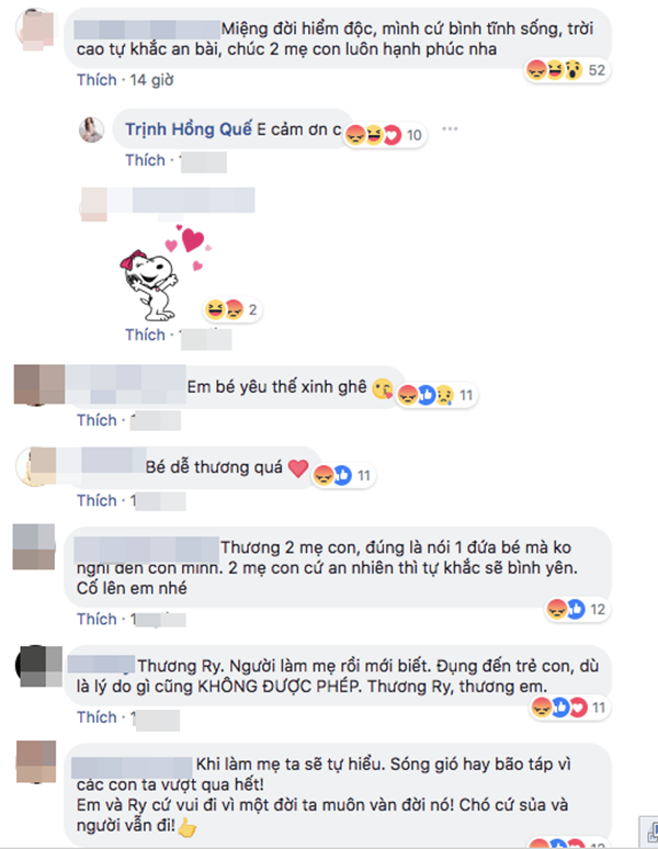 Người thân và fan hâm mộ động viên hai mẹ con.