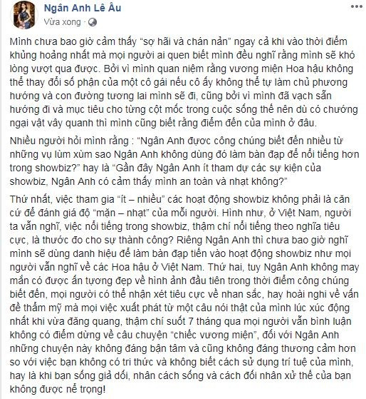 Toàn bộ nội dung mà Lê Âu Ngân Anh chia sẻ.