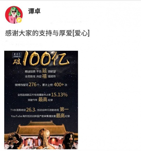 Trong khi đó Đàm Trác (vai Cao Quí Phi) chân thành nói lời tri ân tới người xem: “Cám ơn sự ủng hộ và yêu thương của các bạn”.