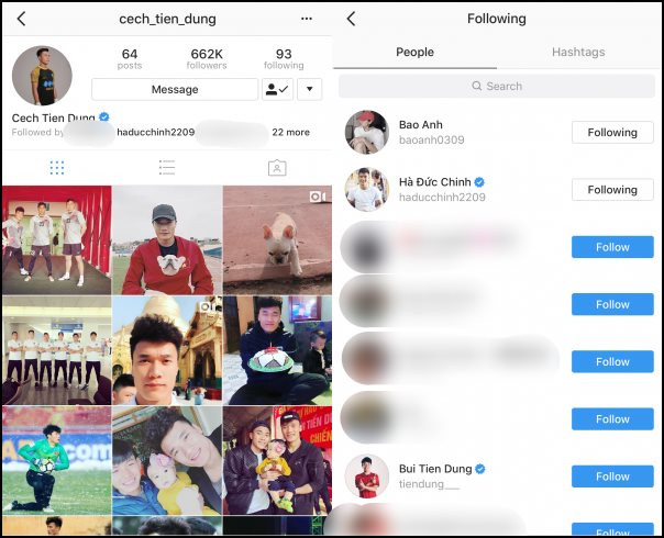 Bảo Anh là người nổi tiếng duy nhất được Tiến Dũng theo dõi trên trang Instagram cá nhân.