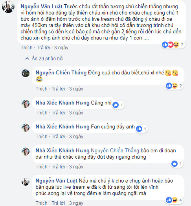 Fan nam chê trách Chiến Thắng không giữ lời hứa.