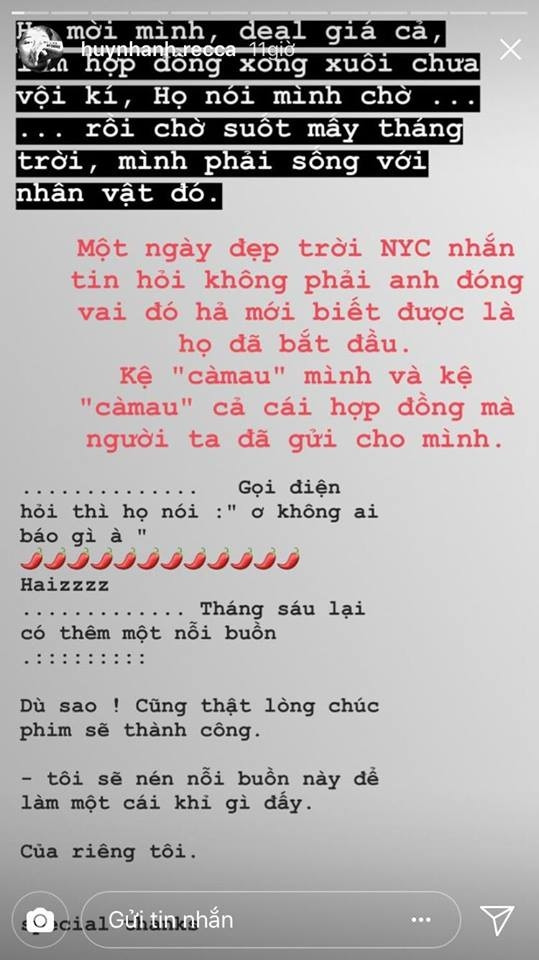 Đoạn chia sẻ trên Instagram của Huỳnh Anh.