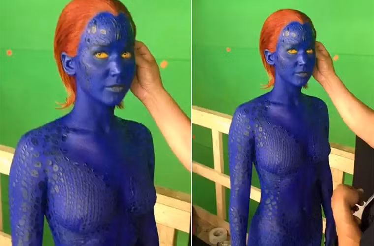 Ngôi sao Hollywood Jennifer Lawrence mỗi ngày phải dành vài tiếng đồng hồ để sơn từ đầu tới chân khi vào vai trong phim X-Men: Days Of Future Past. (Ảnh: Marvel Entertainment)