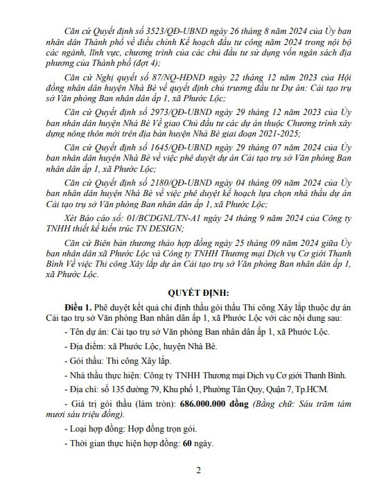 TP HCM: Cty Cơ giới Thanh Bình được UBND xã Phước Lộc chỉ định 5 gói thầu - Hình 2 TP HCM: Cty Co gioi Thanh Binh duoc UBND xa Phuoc Loc chi dinh 5 goi thau-Hinh-2