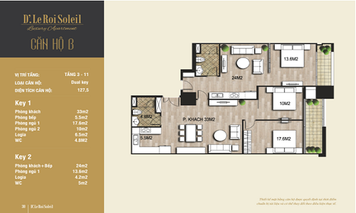 Mặt bằng căn hộ Dual key (chìa khóa đôi) của dự án D’. Le Roi Soleil.