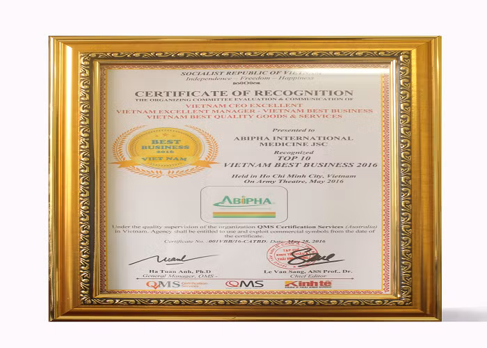 Abipha nhan giai thuong “Doanh nghiep tot nhat trong phat trien & hoi nhap kinh te Chau A - TBD“