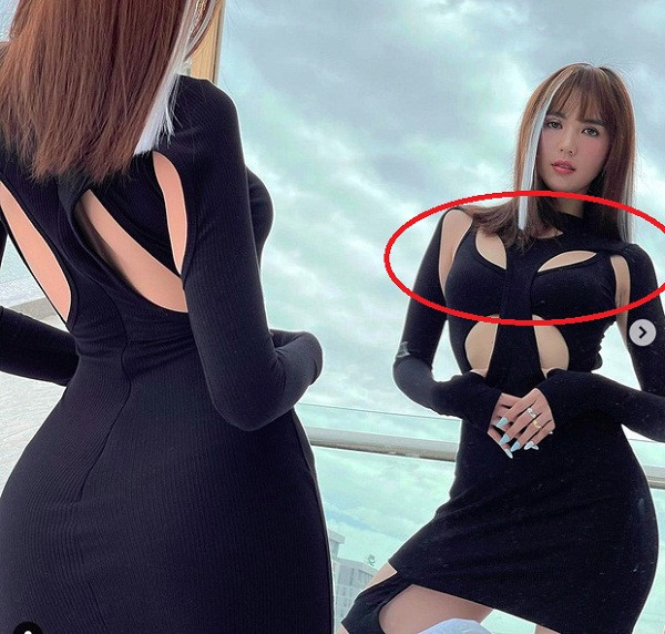 Cứ tưởng chi tiết cut out giúp Ngọc Trinh tạo được khoảng hở hút mắt. Vậy nhưng ở một vài set hình, chính việc “toang đúng chỗ hiểm” khiến cô nàng trở nên vai u thịt bắp, lộ bờ vai không mấy hấp dẫn.