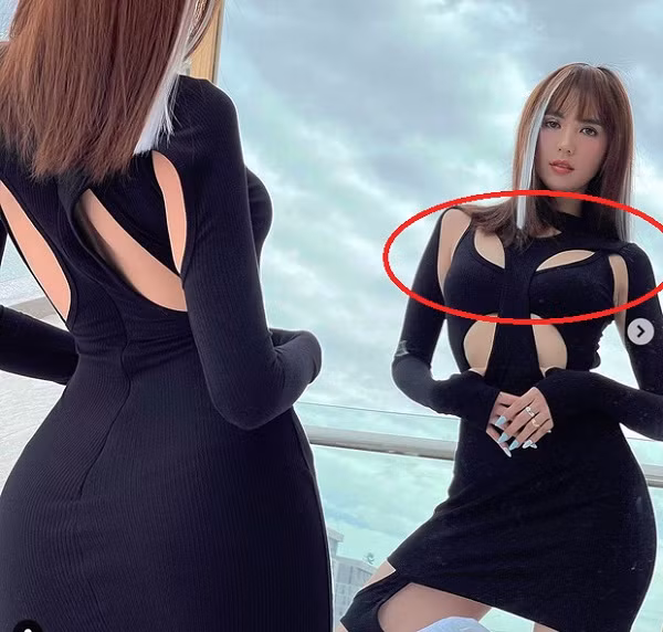 Cứ tưởng chi tiết cut out giúp Ngọc Trinh tạo được khoảng hở hút mắt. Vậy nhưng ở một vài set hình, chính việc “toang đúng chỗ hiểm” khiến cô nàng trở nên vai u thịt bắp, lộ bờ vai không mấy hấp dẫn.