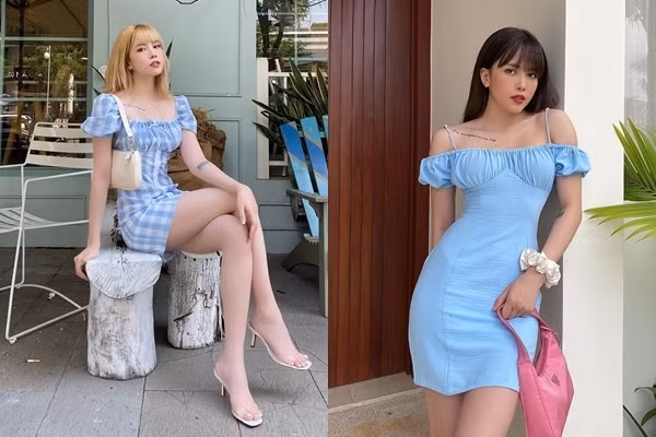 Đôi lúc, cô chọn thiết kế đầm chữ A với độ ôm vừa phải để tôn lên dáng thon. Những khoảng hở vừa phải giúp Thiều Bảo Trâm khoe vẻ sexy nhưng không hề phản cảm.