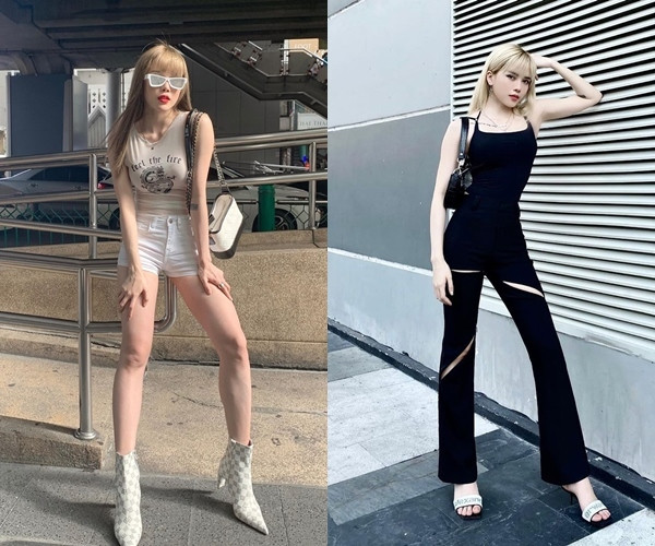 Sự kết hợp hài hòa được thể hiện khi diện áo quần bó sát cá tính, Thiều Bảo Trâm kết hợp cùng đôi ankle boots kẻ caro mạnh mẽ. Ngược lại, với những bộ suit sang trọng, cô lựa chọn sandal quai mảnh thanh lịch.