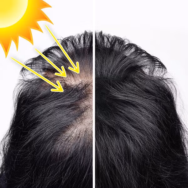 Đi nắng nhiều. Tiếp xúc với nhiệt độ cao, ánh nắng mặt trời thời gian dài có thể làm khô tóc và da đầu, tổn thương lớp biểu bì. Tia UV của mặt trời cũng có thể làm giảm độ đàn hồi, chắc khỏe dẫn đến rụng tóc nhiều hơn.