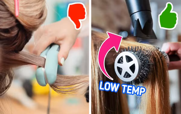 Lạm dụng dụng cụ làm tóc nhiệt độ cao. Máy sấy tóc, kẹp, máy làm xoăn, ép thẳng... không hề thân thiện với mái tóc như nhiều người tưởng. Nhiệt độ cao dễ đốt cháy dầu, làm hỏng lớp biểu bì bảo vệ, phá vỡ sự cân bằng độ ẩm khiến tóc nhanh gãy hơn.
