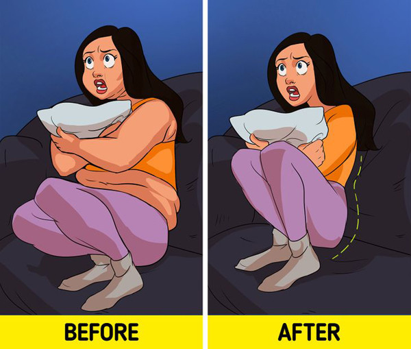  Sợ hãi giúp giảm cân. Trải qua một chút sợ hãi, cơ thể sẽ đốt cháy nhiều calo hơn so với việc bạn không sợ điều gì. Điều này bắt nguồn từ việc sợ hãi khiến cơ thể sản sinh adrenaline. Quá trình trao đổi chất, đốt cháy chất béo cũng được tăng tốc. Các nhà nghiên cứu đến từ Đại học Westminster, London khẳng định, xem những bộ phim kinh dị khiến một người bình thường đốt cháy tới 113 calo – tương đương nửa giờ đi bộ.