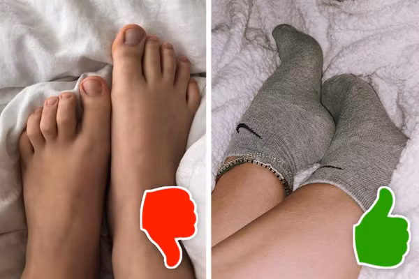 Đi tất chân. Nếu thường xuyên trằn trọc khó ngủ, bạn nên đi tất chân trước khi lên giường. Việc ủ ấm bàn chân cho phép tăng cường máu đến tứ chi. Khi cơ thể điều chỉnh nhiệt độ khắp cơ thể, não bộ sẽ cảm thấy “an toàn” hơn để đi vào giấc ngủ.