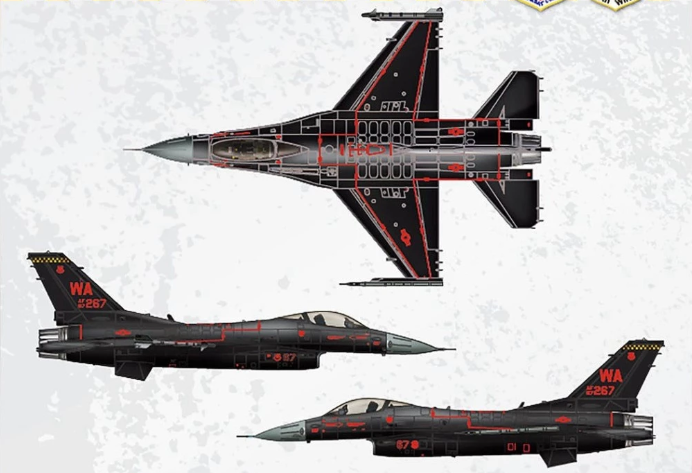 Thậm chí Không quân Mỹ còn công phu vẽ lại sơ đồ sơn cho chiên đấu cơ F-16 của lực lượng này để chiếc tiêm kích "rẻ tiền" của Mỹ có thể nhập vai chiến đấu cơ thế hệ năm một cách hoàn hảo nhất.