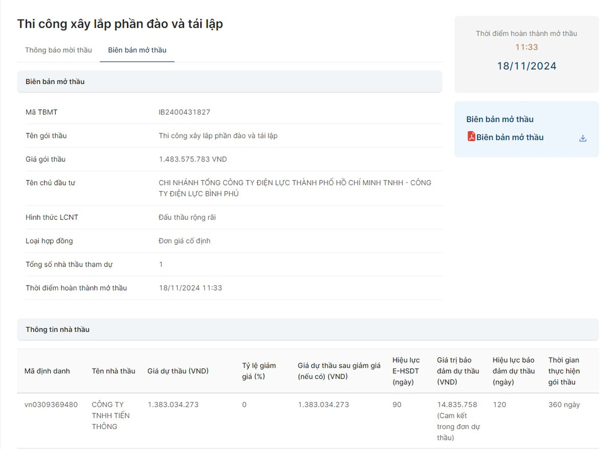 TP HCM: Công ty Tiến Thông có trúng gói sửa chữa điện gần 1,5 tỷ? TP HCM: Cong ty Tien Thong co trung goi sua chua dien gan 1,5 ty?