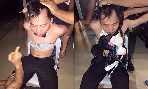 Chan Chun Chee bị bắt mặc đồ lót khắp trên người rồi bị kéo đi khắp phố.