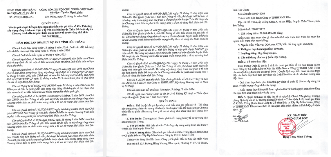 Cty Khởi Tiến trúng 'dồn dập' 3 gói thầu tại Ban QLDA1 Sóc Trăng - Hình 2 Cty Khoi Tien trung 'don dap' 3 goi thau tai Ban QLDA1 Soc Trang-Hinh-2