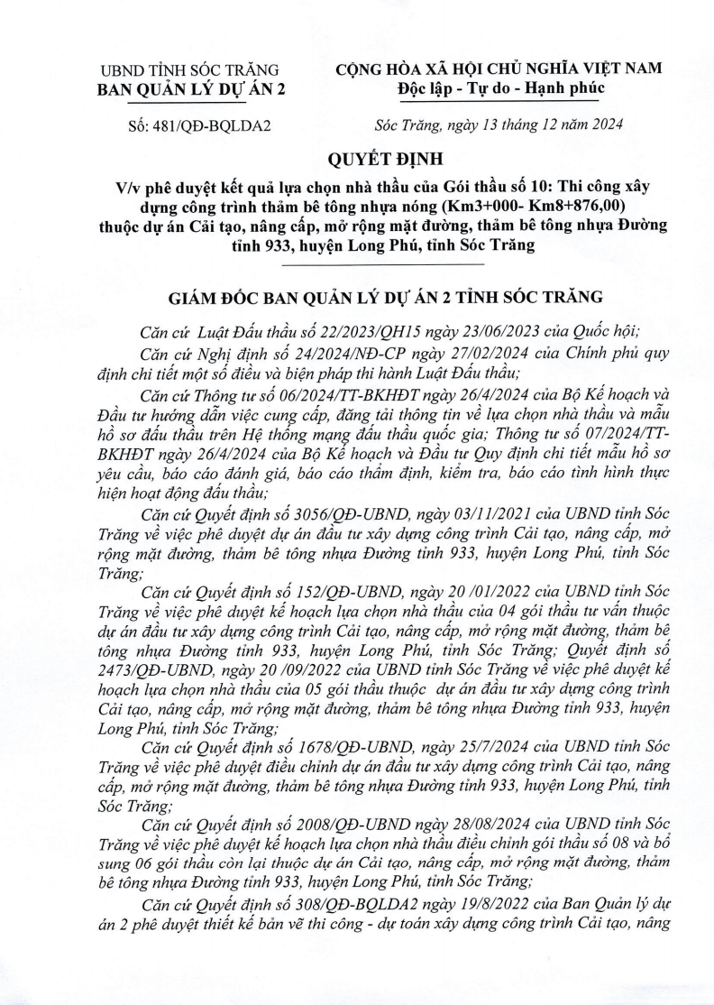 Soc Trang: Cty Song Hau thi cong tham nhua duong tinh 933